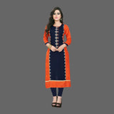 Buys Women's Orange, Blue Color Rayon Straight Kurta
